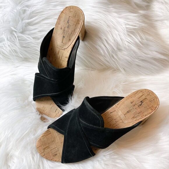 VANELI Black Wedge Espadrille Leather Top Sandals Size 9M - Picture 1 of 11
